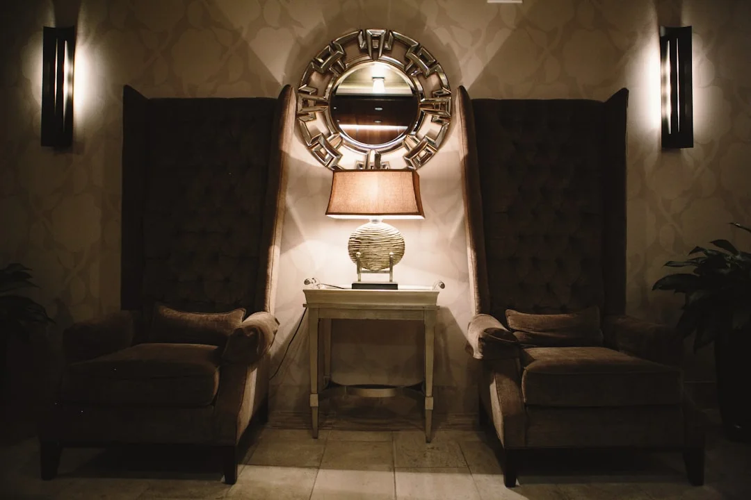a room with a table and chairs